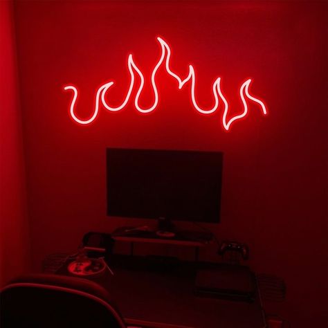 Neon Signs Ideas Bedroom, Cute Love Signs Decor, Led Signs For Bedroom, Red Neon Room, Scorpio Neon Sign, Neon Signs Room Decor, Neon Sign For Room, Fire Neon Sign, Red Led Sign