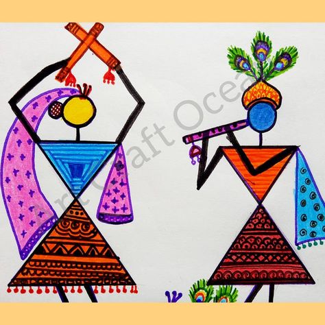 Art Craft Ocean on Instagram: “#warliart #art #warli #painting #radhakrishna #drawing #color” Warli Art Rangoli, Warli Art For Kids, Ganesha Craft, Radhakrishna Drawing, Warli Drawing, Christmas Cards Handmade Diy, Warli Paintings, Art Krishna, Worli Painting