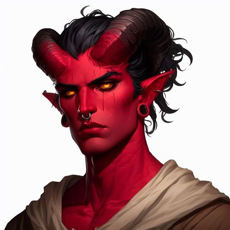 Feral Tiefling Male, Red Skin Character, Male Succubus Design, Teifling Male Character Art, Tiefling Barbarian Male, Male Tiefling Character Design, Male Tiefling Art, Red Tiefling Male, Dnd High Elf