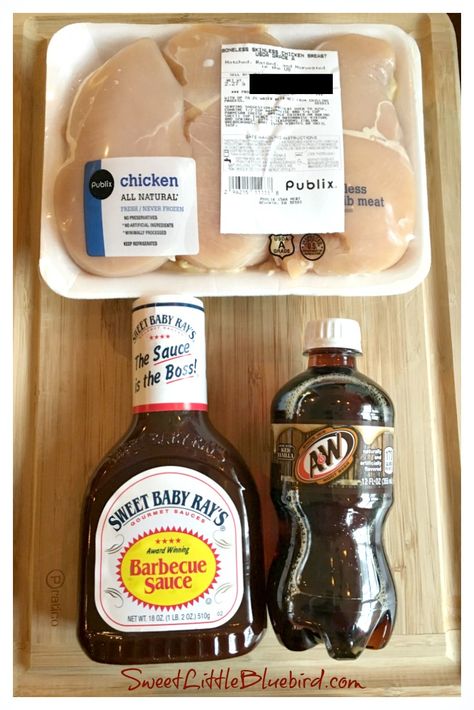 EASY SLOW COOKER ROOT BEER BBQ CHICKEN - ONLY 3 INGREDIENTS - Simple to make, so good!! Even the pickiest of eaters will love this chicken!  Perfect for a busy day, game day, parties and more! #RootBeerChicken #BarbecueChicken #PulledChicken #Sandwiches  #SlowCooker #CrockPot #Chicken #Recipe #MainDish #SweetLittleBluebird Firefighter Recipes, Root Beer Chicken, Chicken Cooker, Beer Chicken, Easy Slow Cooker Chicken, Slow Cooker Bbq, Bbq Chicken Recipes, Dinner Sandwiches, Pot Roast Slow Cooker