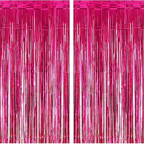 2 Pack 3.2ft x 9.8ft Hot Pink Metallic Tinsel Foil Fringe Curtains for Birthday Bridal Shower Baby Shower Bachelorette Party Backdrop Decorations Bachelorette Party Backdrop, 90s Party Ideas, Pink Birthday Decorations, Barbie Bachelorette, Fringe Curtains, Streamer Backdrop, New Year's Party Decorations, Party Photo Backdrop, Party Streamers