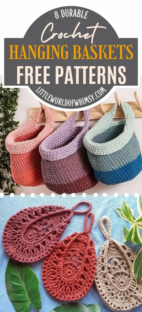 Try one of these crochet hanging baskets free patterns for your plants or other small stuff. It is an easy DIY crochet project that can used in a variety of ways and some tutorials include multiple sizes. Hanging Baskets Diy, Crochet Hammock, Crocheted Baskets, Pattern Storage, Crochet Plant Hanger, Basket Tutorial, Crochet Hanging, Crochet Storage Baskets, Crochet Basket Pattern Free