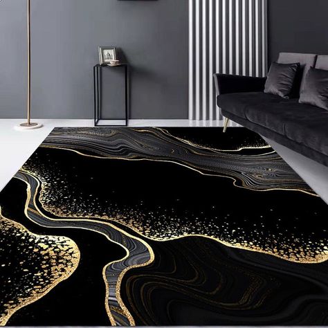 [PaidLink] 92 Black Accent Rug Living Room Advice You'll Be Amazed By In All Season #blackaccentruglivingroom Black And Gold Living Room Rug, Black Carpet Living Room, Modern Carpet Design, Black And Gold Living Room, Gold Carpet, Goals 2024, Marble Rug, Living Room Nordic, Wall Style