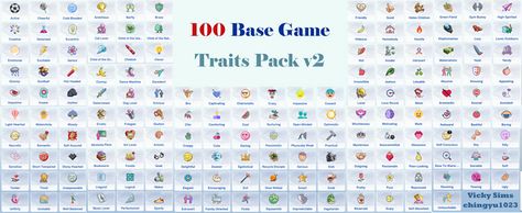 100 Base Game Traits Pack v2 | Vicky Sims (chingyu1023) on Patreon 100 Base Game Traits, Sims Traits, Sims 4 Traits, Sims 4 Game Mods, Casas The Sims 4, Sims 4 Gameplay, New Mods, Sims4 Clothes, Best Sims