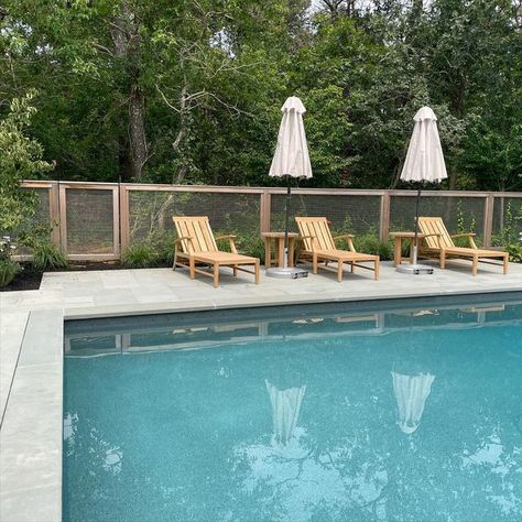 Country Pool Fence, Black Metal Pool Fence, Mesh Pool Fencing, Wooden Fence Around Pool, Fencing Around Pool, Pool Fencing Landscaping, Mesh Pool Fence, Pool Fence Ideas, Fence Around Pool