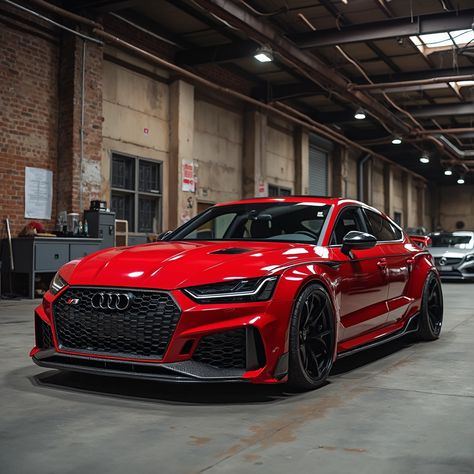 Behold this masterpiece of German engineering! 🔥  The Audi RS7: a work of art on wheels. Its aggressive grille and aerodynamic body optimize performance and looks. The striking red paint with black accents commands attention, while carbon fiber elements enhance handling.  Photographed in a converted industrial space, this RS7 blends modern performance with classic charm. The raw brick walls and exposed pipes create the perfect backdrop.  Car enthusiasts, can you spot the custom mods?  Drop a 🔴 if you'd love to take this red rocket for a spin!  #AudiRS7 #PerformanceCars #GermanEngineering #CustomAuto #CarPhotography Red Audi, Red Rocket, German Engineering, Industrial Space, Brick Walls, Audi Rs, Nice Cars, Performance Cars, Car Enthusiast