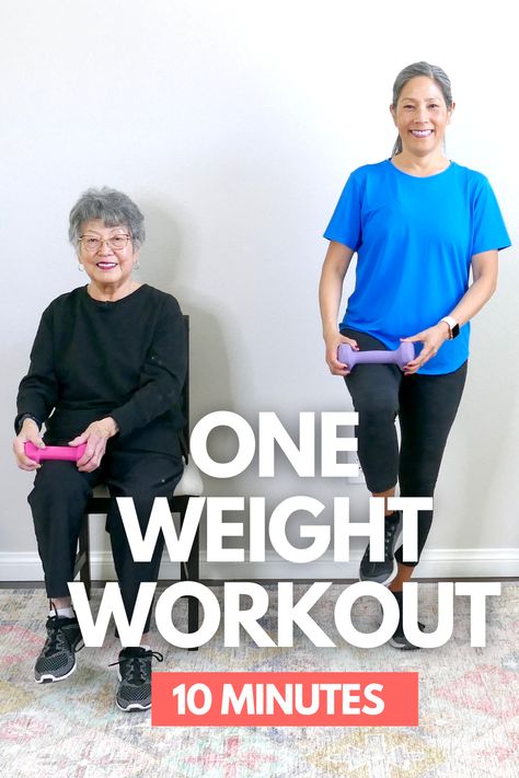 One Dumbbell Workout, Weighted Workouts, Exercise For Seniors, 20 Min Workout, Chair Exercise, Senior Exercises, Healthy Routines, Hiit Workouts For Beginners, Full Body Dumbbell Workout