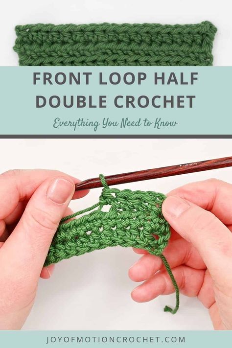 Have you ever crocheted the Front Loop Half Double Crochet (FLhdc)? As crocheters we're all excited to learn the basics and start exploring all of the new crochet stitches. In this blog post, I will go over what Front Loop Half Double Crochet is, materials needed, abbreviations used and how to do it step by step with both photo tutorials and video tutorials included. So if you're ready to learn more about FLhdc then let's get started! Front Loop Half Double Crochet, Half Double Crochet Front Loop Only, Front Loop Only Crochet, Crochet Stitches Chart, Half Double Crochet Stitch, Crochet Abbreviations, Crochet Fabric, Crochet Videos Tutorials, Double Crochet Stitch