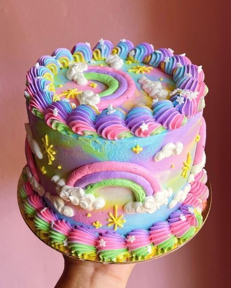 Designer Birthday Cake, Color Birthday Cake, Rainbow Cake Birthday, Bright Cakes, Pastel Rainbow Cake, 6th Birthday Cakes, Cake Delicious, Rainbow Birthday Cake, Unicorn Birthday Cake