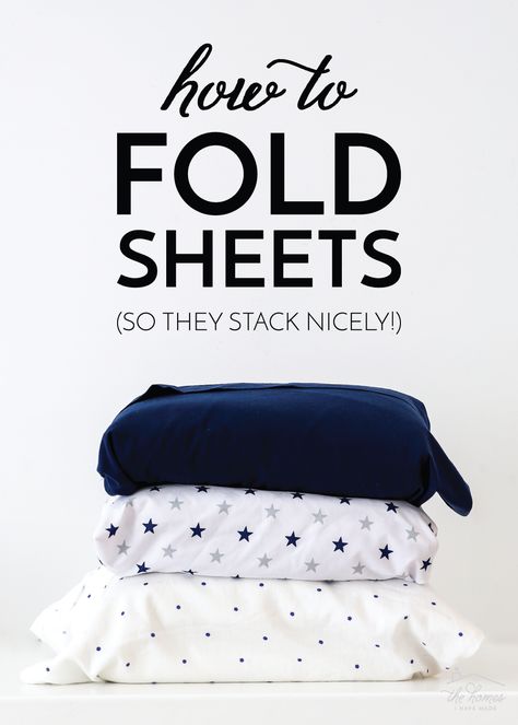 How to Fold Sheets (So They Stack Nicely!) | The Homes I Have Made How To Fold A Sheet Set, How To Organize Sheets Linen Closets, How To Organize Sheets, How To Fold Sheets Sets, Fold Sheet Sets Together, Folding Sheet Sets Together, Organizing Sheets Linen Closets, Sheet Organization Linen Closets, Bed Sheet Storage Ideas