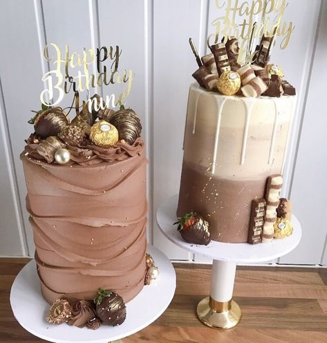 Brown And Tan Birthday Cake, 21st Chocolate Birthday Cake, Chocolate Lover Birthday Cake, Chocolate Cake Designs Birthday Women, Brown And Gold Cake, Brown Cake Ideas, Torte Beige, Brown Cake Design, Brown Birthday Cake