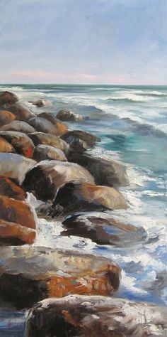 Seascapes Art, Beach Art Painting, Landscape Art Painting, Ocean Painting, Beach Painting, Water Painting, Painting Art Projects, Seascape Paintings, Ocean Art