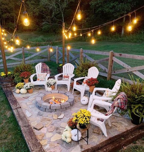 Extra Space Storage, Patio Grande, Fall Entryway, Patio String Lights, Cottages And Bungalows, Space Storage, Garden Aesthetic, Fire Pit Backyard, Ideas Garden