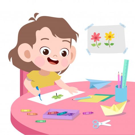 Kid drawing vector illustration isolated | Premium Vector #Freepik #vector #people #design #summer #education Kid Drawing, School Vector, Kids Cartoon Characters, Diy Crafts For Girls, Kids Background, Drawing Clipart, Drawing Vector, Kids Create, Painting Of Girl