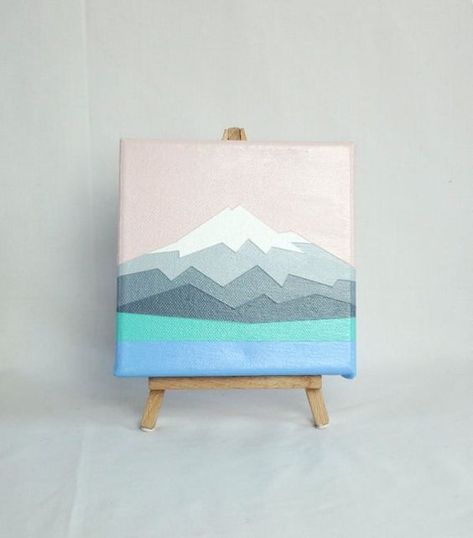 40 Easy Acrylic Painting Ideas on Canvas Mount Taranaki, Geometric Mountain, Small Canvas Paintings, Simple Canvas Paintings, Landscape Landscape, Cute Canvas Paintings, Easy Canvas Art, Minimalist Landscape, Landscape Paintings Acrylic