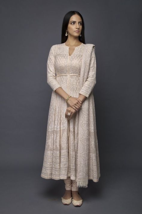 Fashion Design Basics, Anjul Bhandari, Neck Lines, Chikankari Suits, Lucknowi Chikankari, Indian Designer Suits, Design Basics, Indian Gowns Dresses, Kurti Designs Party Wear