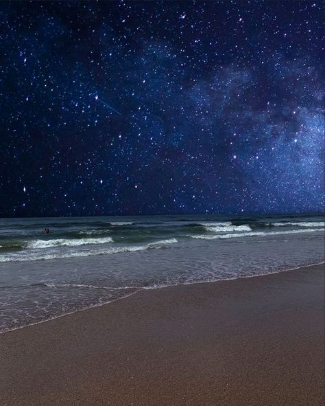 Starry Night Beach Painting, Magical Beach Aesthetic, Stars Over The Ocean, Starry Beach Night, Beach And Stars At Night, Stars On The Beach, Space Beach Aesthetic, Ocean With Stars, Tropical Beach At Night