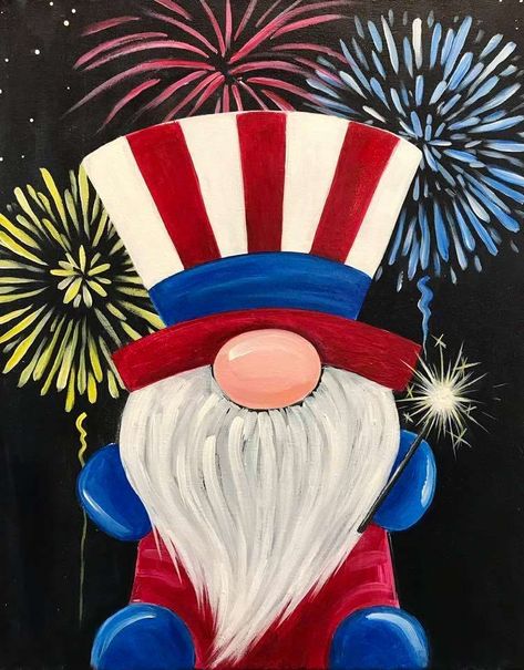 Paint Tutorials, Gnome Paint, Patriotic Art, Flag Painting, Canvas Painting Tutorials, Holiday Painting, Canvas Painting Diy, Paint And Sip, Night Painting