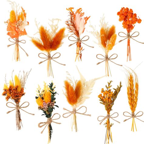 PRICES MAY VARY. Diverse Flower Combinations: You will get 10 beautiful orange-themed bouquets. These orange series dried flower bouquets offer a variety of different flower combinations, including love grass, baby's breath, hydrangea, melaleuca, pampas, etc. Each bouquet is rich and varied, providing a wide range of choices for decoration. High-quality Natural Materials: All mini dry flower bundles are made of 100% natural plants and carefully dried to maintain the natural beauty and bright col Fall Plant Arrangements, Small Fall Floral Arrangements, Boho Flower Arrangements, Vase Table Centerpieces, Flower Combinations, Farmhouse Centerpiece, Fall Floral Arrangements, Decor Vase, Campus Life