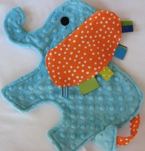 Baby Tag Toy, Taggie Toys, Taggie Blanket, Easy Baby Blanket, Baby Sewing Projects, Blue Elephant, Floppy Ears, Baby Projects, Homemade Baby