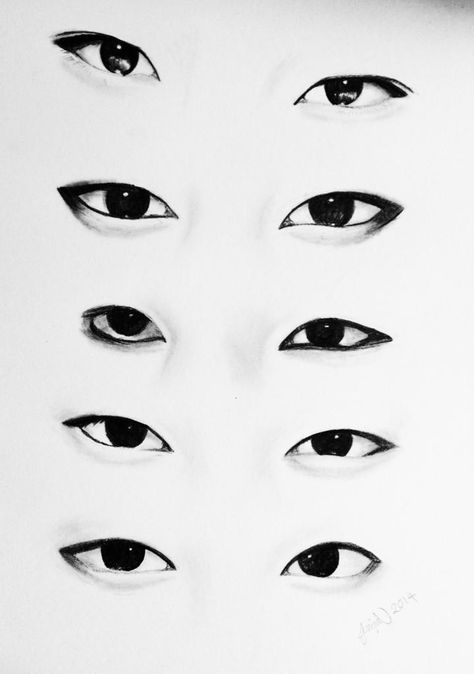 Slanted Eyes Drawing, Small Eyes Drawing, How To Draw Asian Eyes, Drawing Face Reference, Asian Eyes Drawing, Zitao Huang, Eyes Drawing Anime, Asian Drawings, Sketches Face