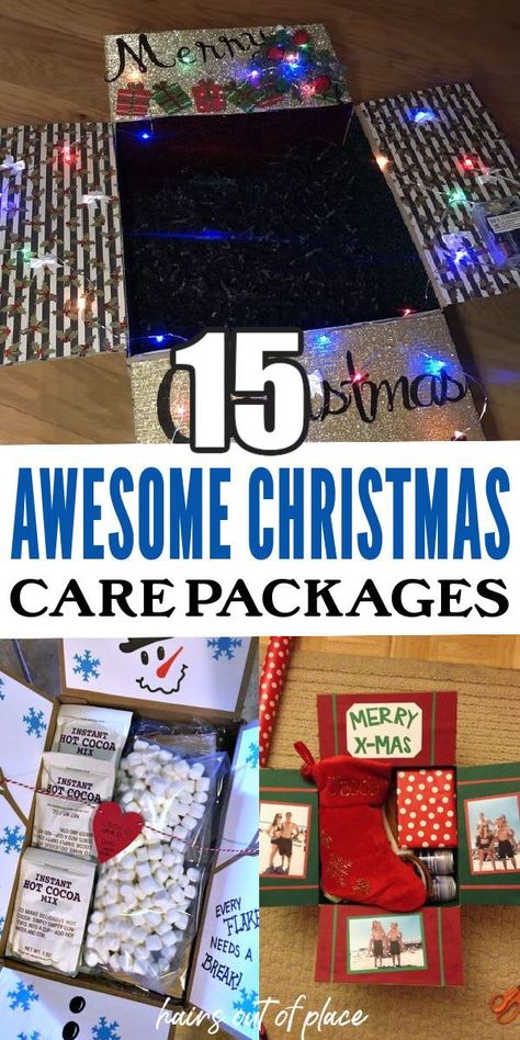 Tis the season for the best kind of Christmas gift, a Christmas care package! If you’re looking for an easy and thoughtful way to gift a girlfriend, boyfriend, or friend, these 15 Christmas care package ideas are amazing! Christmas care packages make for a great way to put together all the things you think someone else would enjoy for the holidays and is something equally as exciting to open! Christmas Box For College Student, Deployed Care Packages, Blue Care Package Ideas, Christmas Care Package Ideas Friends, Deployment Christmas Gifts, Christmas College Care Package Ideas, Christmas Care Package For Family, Winter College Care Package Ideas, Holiday Care Package Ideas