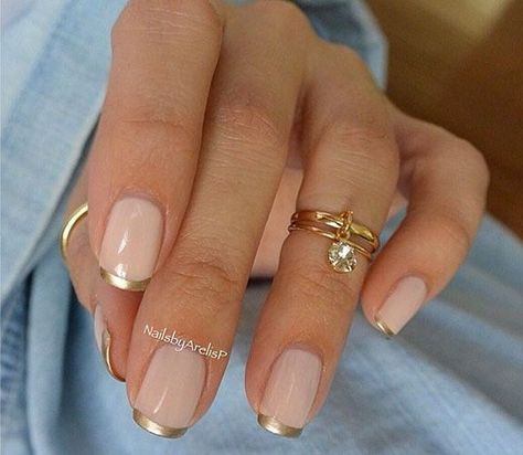 Subtle Ways to Upgrade Your Nude Manicure - Easy Nail Art Ideas for Nude Nail Polish - Good Housekeeping Gold Tip Nails, French Manicure Designs, Nagel Inspo, Manicures Designs, Manicure Y Pedicure, Orange Nails, Fancy Nails, Manicure E Pedicure, French Manicure