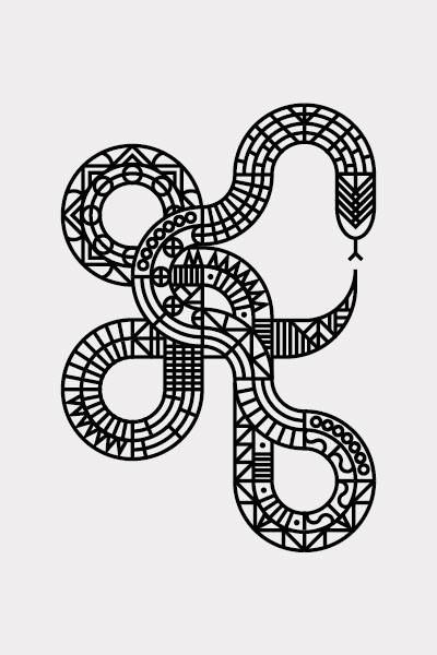 Very abstract snake illustration. Shapes/designs/patterns within the main body. // Piero Di Biase Lines Tattoo, Tattoo Painting, Snake Illustration, Snake Art, Graphic Design Agency, Design Textile, Line Illustration, Graphic Design Inspiration, Graphic Design Illustration