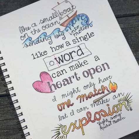 Fight Song - Rachel Platten | original lyric art by @AllisonGens #FightSong #lyrics #music Rachel Platten, Lyric Art, A Notebook, A Heart, Notebook, Writing, Drawings, Quotes, Art