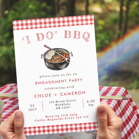 I Do BBQ Red & White Gingham Engagement Party Invitation  Zazzle Bridal Shower Bbq, Engagement Party Dinner, Small Engagement Party, Engagement Party Bbq, I Do Bbq Engagement Party, Bbq Engagement Party, Engagement Party Themes, Bbq Theme, Barbeque Party