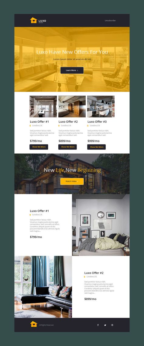 Mailchimp Newsletter Design Real Estate, Real Estate Email Newsletter, Newsletter Design Real Estate, Email Marketing Real Estate, Real Estate Email Template, Real Estate Email Marketing, Edm Template, Real Estate Newsletter, Mailing Design