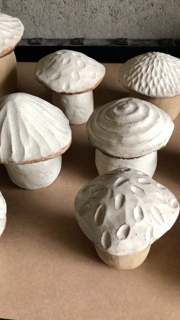 Hand Built Pottery Mushroom, Clay Rattles Ideas, Diy Clay Pottery, Clay Rattles Ideas Ceramics, Mushroom Pinch Pot, Clay Mushroom Jar, Ceramic Mushrooms Pottery, Clay Mushrooms Diy, Ceramic Rattles