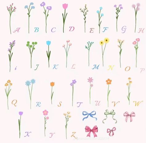 Cute Flower Drawing, Flower Bouquet Drawing, Flower Boquet, Flower Chart, Flower Letter, Drawing Letters, Wallpaper Trends, Flower Names, Flower Letters