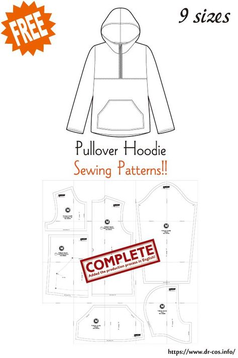 This is the pattern of Pullover Hoodie. inch size(letter size) Children's-4,8,10/Ladies'-S,M,L,LL/Men's-L,LL cm size(A4 size) Children's-100,120,140/Ladies'-S,M,L,LL/Men's-L,LL Added the number of fabric meters required for each size ❤️The production process is now uploaded to the site. Mens Hoodie Pattern Sewing, Hoodies Sewing Pattern, How To Sew Hoodie Free Pattern, Hoodie Design Pattern, Free Hoodie Pattern, Sew Hoodie Pattern, How To Sew Hoodies, Making A Hoodie, Sewing Patterns Hoodie