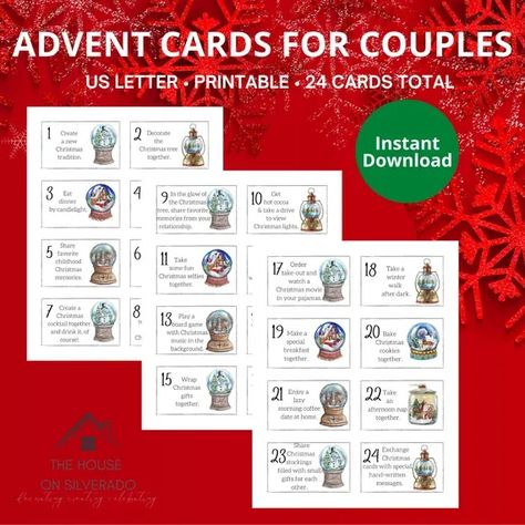 Fun Activities For Couples, Advent Calendar Printable, Cards For Couples, Advent Cards, Activities For Couples, Cool Advent Calendars, Fun Couple Activities, Printable Advent Calendar, Couples Christmas