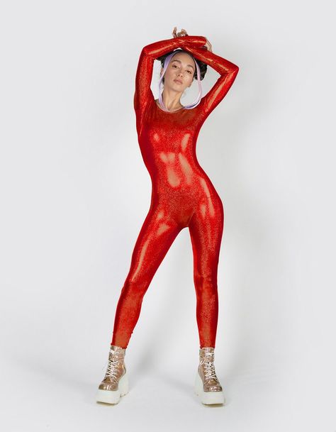 "Mystique metallic red catsuit -choose your neckline -fabric is very stretchy and comfortable -high quality nylon/spandex, medium weight material -I make this item custom, please allow 1-4 business days Size Chart Women   XS: 0,  Chest: 28-30\", Waist: 23-24\"   S: 0-2,  Chest: 30-32\", Waist: 25-26\"   M: 4-6, Chest: 32-34\", Waist: 27-29\"   L: 8-10,  Chest: 36-38\", Waist: 30-32\"   XL: 12-14,  Chest: 40-42\", Waist: 33-35\"   2XL: 16-18,  Chest: 44-46\", Waist: 36-38\"" Red Catsuit, Leopard Flares, Spandex Catsuit, Turtle Neck Style, Spandex Jumpsuit, Festival Costume, Yoga Dress, Hooded Trench Coat, Velvet Flares