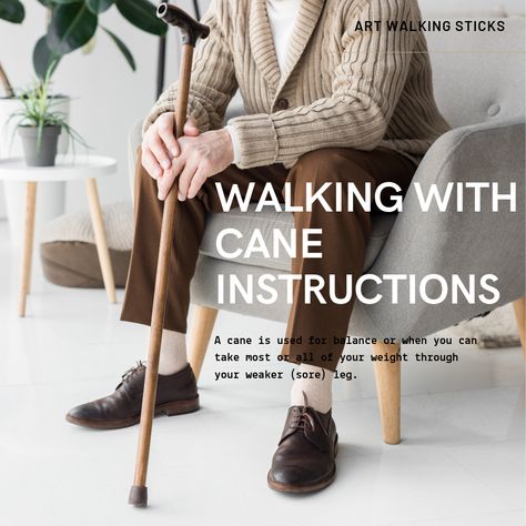 Walking with cane instructionsHOW TO USE A CANE​​​​​​​​​​​​​​A cane is used for balance or when you can take most or all of your weight through your weaker (sore) leg. Walking Canes For Women, Sore Legs, Stand Up Straight, Cane Tips, Canes Decor, Wooden Walking Canes, Wooden Canes, Walking Sticks And Canes, Strong Legs