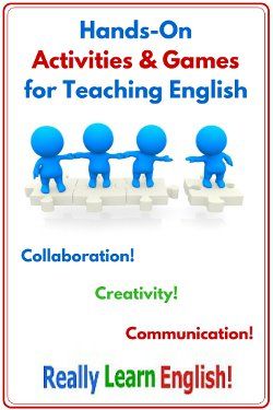 Students learn in a variety of ways. Hands-on activities and games encourage creativity, collaboration, and communication. Teaching English with these activities can help language students learn and practice English vocabulary, grammar, concepts, and ideas. Here are seven hands-on activities and games for teaching English. English Communication Activities, English Camp Ideas, English Camp Activities, English Learning Games, English Club Activities, Games For Teaching English, Basic English For Kids, Collaborative Learning Activities, English Language Activities