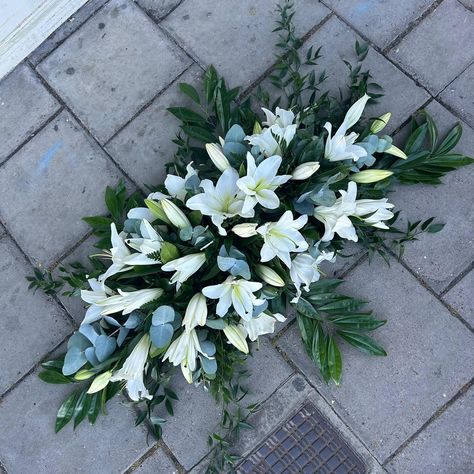 1/2 length white lily coffin spray with trailing foliages Coffin Spray, White Lily, White Lilies, June 19, Florist, Lily, Spray, On Instagram, White