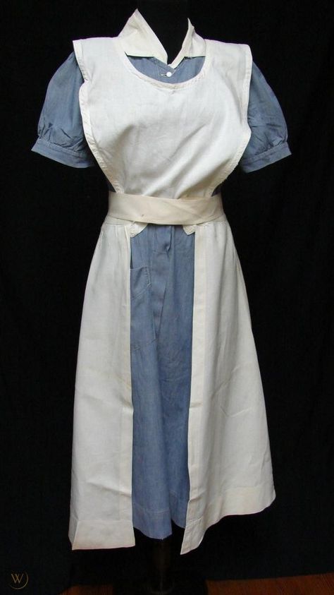 Early 1900s Aesthetic, Vintage Nurse Uniform, Semi Fitted Dress, Nurse Aesthetic, Vintage Nurse, 1920s Vintage, Medical Uniforms, Nurse Uniform, 1930s Fashion