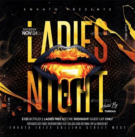 Ladies Night Flyer Template Ladies Night Flyer, Ladies Night Party, Food Banner, Graphic Design Flyer, Nightclub Party, Flyer And Poster Design, Club Flyers, Before Midnight, Psd Template Free