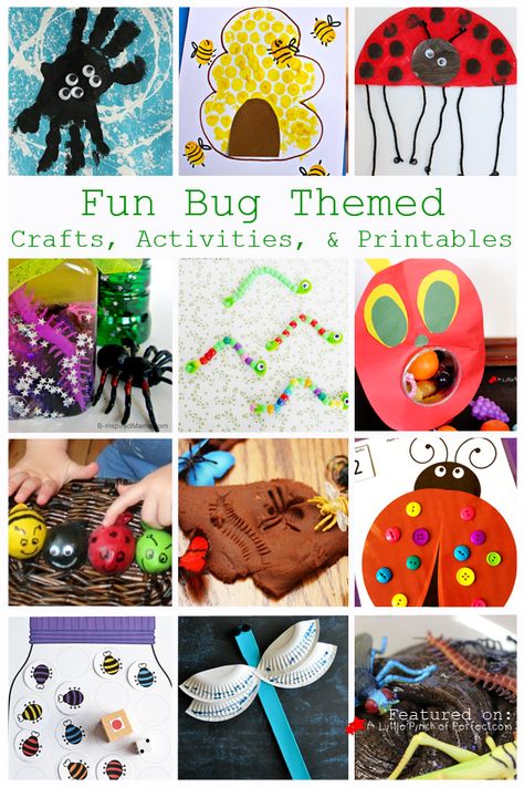 Fun bug themed crafts, activities, and printables for toddlers, preschoolers, and kindergartners. These hands-on activities are perfect for a bug themed unit, a rainy spring day, or a long summer day. #bugthemedactivities #toddlercrafts  #rainydaycrafts Bug Theme Activities, Bug Themed Crafts, Preschool Bug Theme, Free Printables For Kids, Bug Activities, Insects Preschool, Crafts Birthday, Caterpillar Party, Bugs Preschool