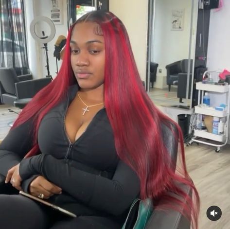 Red Wig With Black Roots, Black Weave With Red Highlights, Red Wig Black Roots, Black Root Red Hair, Red Hair Black Roots, Black Roots Red Hair, Girl Baddie, Color Wigs, Girl Hair Colors