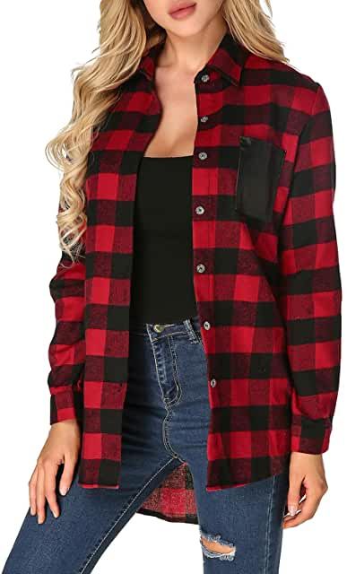 Amazon.com: red buffalo plaid - Prime Eligible / Clothing / Women: Clothing, Shoes & Jewelry Womens Plaid Shirt, Plaid Shirt Women, Buffalo Plaid Flannel, Flannel Outfits, Womens Flannel Shirt, Checkered Shirt, Plaid Flannel Shirt, Shirt Button, Plaid Flannel