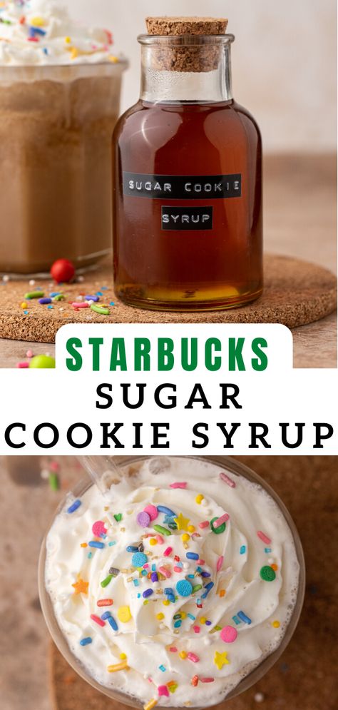 Shortbread Syrup Recipe, How To Make Syrups For Coffee, Diy Syrup For Coffee, Cupcake Coffee Syrup, Sugar Cookie Coffee Creamer Recipe, Diy Coffee Syrups, Sugar Cookie Coffee Syrup, Sugar Cookie Syrup For Coffee, Homemade Syrup For Coffee