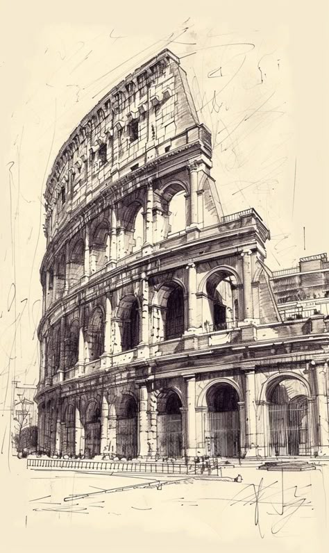 Pencil Sketch Buildings, Ancient Architecture Sketch, Architecture Drawing Sketchbooks Ideas, Colosseum Tattoo Design, Roman Architecture Drawing, Greek Architecture Drawing, Colosseum Illustration, Colosseum Sketch, Colosseum Drawing