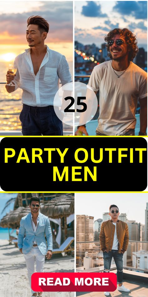 25 best ideas for party outfit men: stylish looks from formal to casual for club and night events Men Dinner Outfit Night Casual, Casual Party Outfit Men, White Party Outfit Men, Mens Party Outfit Night, Mens Club Outfit Night, Men Dinner Outfit Night, Party Outfit Men Night, Night Club Outfits Men, Casual Party Outfit Night