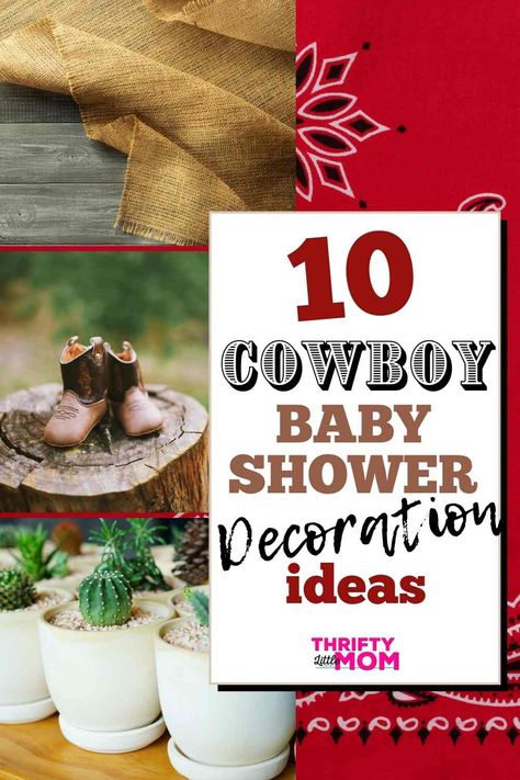 If you are in the process of planning a party for the parents to be and you want some easy ideas for cowboy baby shower western theme decorations then this post gives you several ideas for what to use on tables, DIY supplies, as well as centerpieces that serve as party, favors too! Western Theme Baby Shower Games, Boy Baby Shower Cowboy Theme, Baby Boy Cowboy Shower Ideas, Cowboy Shower Ideas, Wild West Baby Shower Ideas, Vintage Cowboy Baby Shower Ideas, Boho Cowboy Baby Shower Ideas, Cowboy Baby Shower Games, Vintage Western Baby Shower Ideas