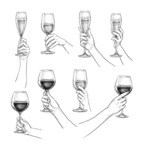 Drinking Alcohol Drawing Reference, Hand Holding Glass Of Wine Reference, How To Pose With A Glass Of Wine, Someone Holding A Wine Glass Reference, Wine Glass Hand Reference, Wine Holding Pose, Hand Holding Goblet Reference, Holding Wine Glass Reference Drawing, Holding Wine Drawing