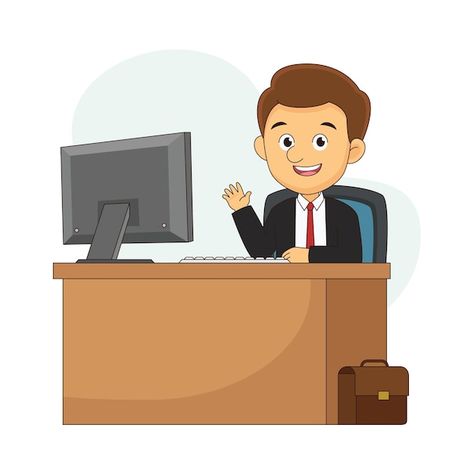 Businessman sit at the table in office | Premium Vector #Freepik #vector #business-cartoon #businessman-cartoon #successful-businessman #business-flat Table In Office, Businessman Cartoon, Visual Poster, Work Cartoons, Office Cartoon, Business Cartoons, Arabic Worksheets, Person Cartoon, Cartoon Photo